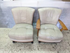 【椅子修理】ナガノインテリア ソファーチェア ひび割れ補修、染め直し修理