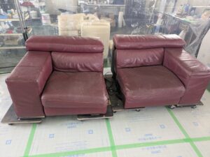 ナツッジソファー 色剥げ、ひび割れ補修、染め直し修理【野洲市】